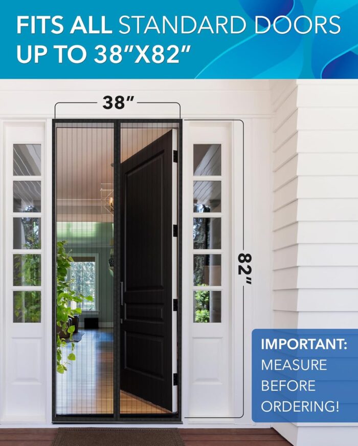 FLUX Magnetic Screen Door - Self-Sealing, Pet-Friendly, Keeps Bugs Out - Fits Doors Up To 38"x82", Door Screen Magnetic Closure, Hands-Free Patio Screen Door Mesh Partition - Image 7