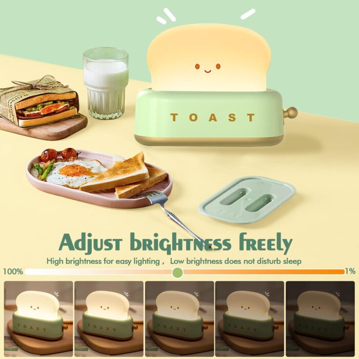 QANYI Desk Decor Toaster Lamp, Rechargeable Small Lamp with Smile Face Toast Bread Cute Toaster Shape Room Decor Night Light for Bedroom, Bedside, Living Room, Dining, Desk Decorations, Gift - Image 3