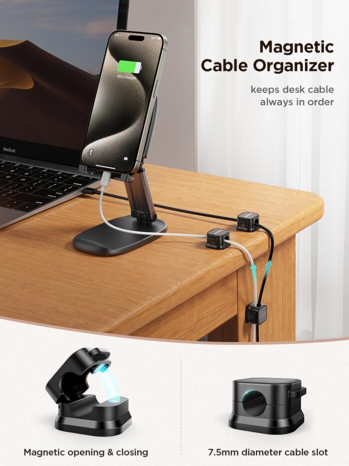 6 Pack Magnetic Cable Clips [Cable Smooth Adjustable] Cord Holder, Under Desk Cable Management, JOYROOM Adhesive Wire Holder Keeper Organizer for Home Office Desk Phone Car Wall Desktop Nightstand - Image 2