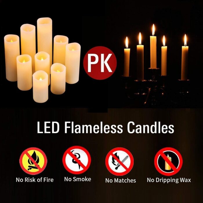 Flameless Candles Led Candles Pack of 9 (H 4" 5" 6" 7" 8" 9" x D 2.2") Real Wax Battery Candles with Remote Timer for Home Fireplace Decor Wedding Festival Decor (Ivory 9 Pack) - Image 4