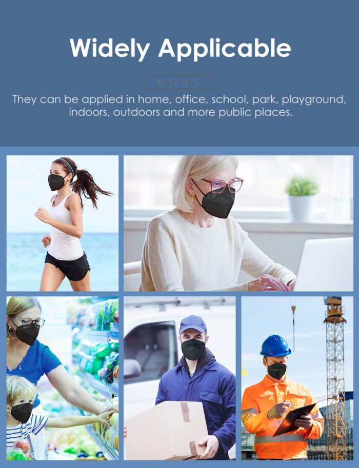 HUHETA KN95 Face Masks, Packs of 30 Individually Wrapped, 5-Ply Breathable and Comfortable Safety Mask, Filter Efficiency Over 95%, Protective Cup Dust Masks Against PM2.5 (Black Mask) - Image 6
