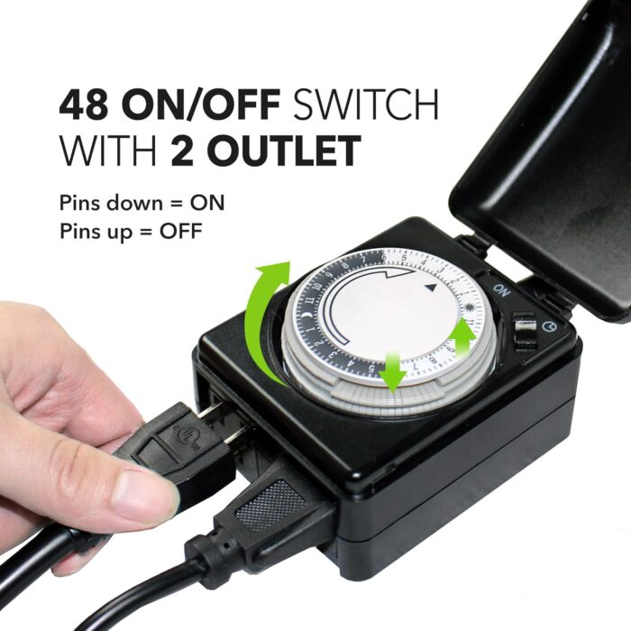 BN-LINK 24 Hour Heavy Duty Mechanical Timer, Outlet Timer with 15 Minutes Intervals, Outdoor Timer Outlet Waterproof, 2 Grounded Outlets for Christmas Lights,15A 1/2HP, ETL Listed - Image 3