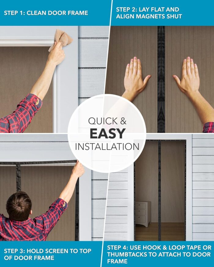 FLUX Magnetic Screen Door - Self-Sealing, Pet-Friendly, Keeps Bugs Out - Fits Doors Up To 38"x82", Door Screen Magnetic Closure, Hands-Free Patio Screen Door Mesh Partition - Image 8