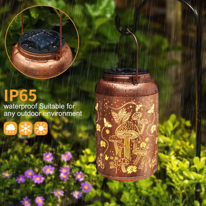 Solar Lanterns Outdoor Waterproof Bee Mushroom Decoration Gifts for Women Mon Grandma Hanging Solar Lights for Outside Metal LED Lanterns for Yard, Patio, Garden Decor - Image 3
