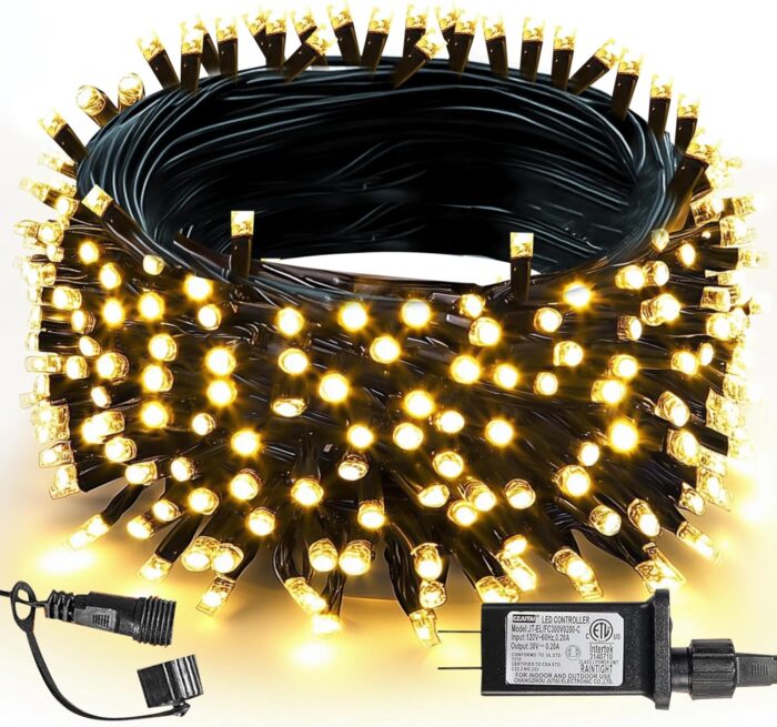 TW SHINE Christmas Lights, 200 LED 66FT Outdoor Christmas Lights Plug in with 8 Modes, Waterproof Christmas Lights Outdoor, Indoor Xmas Decorations for Party Yard House Decor, Warm White