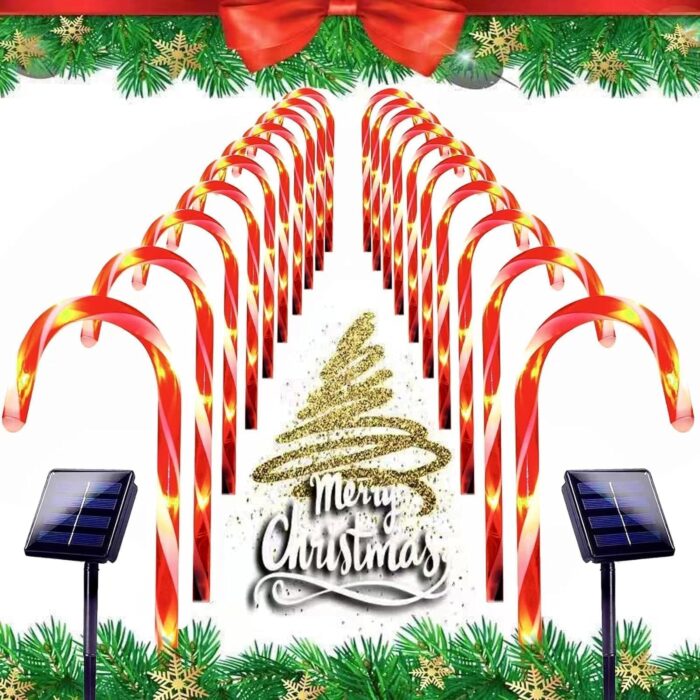 20 Pack Solar Christmas Candy Cane Lights, Christmas Decorations Outdoor Waterproof, Christmas Pathway Lights with 8 Lighting Modes & Memory Function for Party Garden Lawn Yard Patio Decor - Image 7