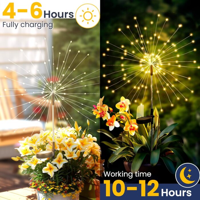GIGALUMI Garden Outdoor Decor Lights 120LED 2Pack, Solar Garden Lights for Yard Outside Fairy Garden Lights Decorative, Solar Lights for Yard Pathway Flowerbed Planter Balcony Patio Garden Decor - Image 6