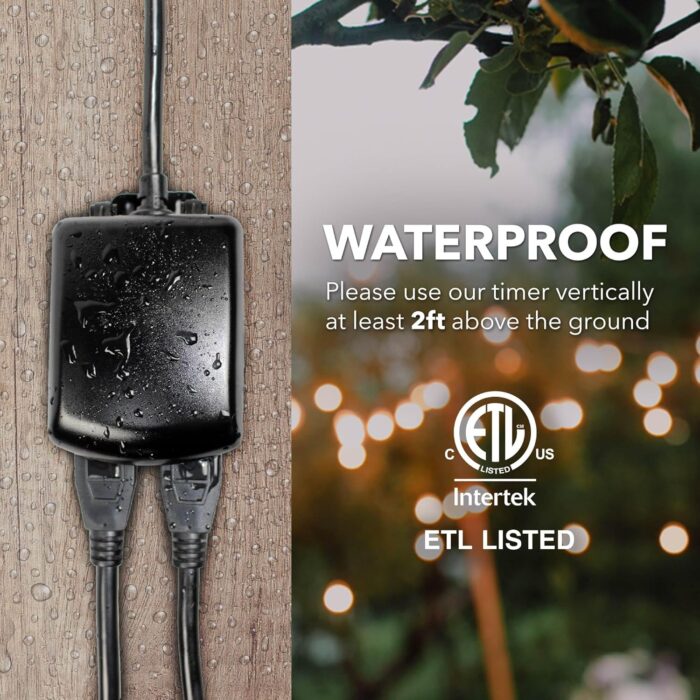 BN-LINK 24 Hour Heavy Duty Mechanical Timer, Outlet Timer with 15 Minutes Intervals, Outdoor Timer Outlet Waterproof, 2 Grounded Outlets for Christmas Lights,15A 1/2HP, ETL Listed - Image 9