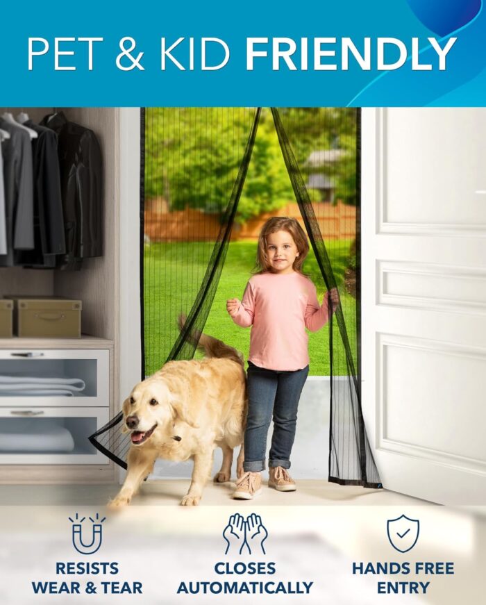 FLUX Magnetic Screen Door - Self-Sealing, Pet-Friendly, Keeps Bugs Out - Fits Doors Up To 38"x82", Door Screen Magnetic Closure, Hands-Free Patio Screen Door Mesh Partition - Image 6