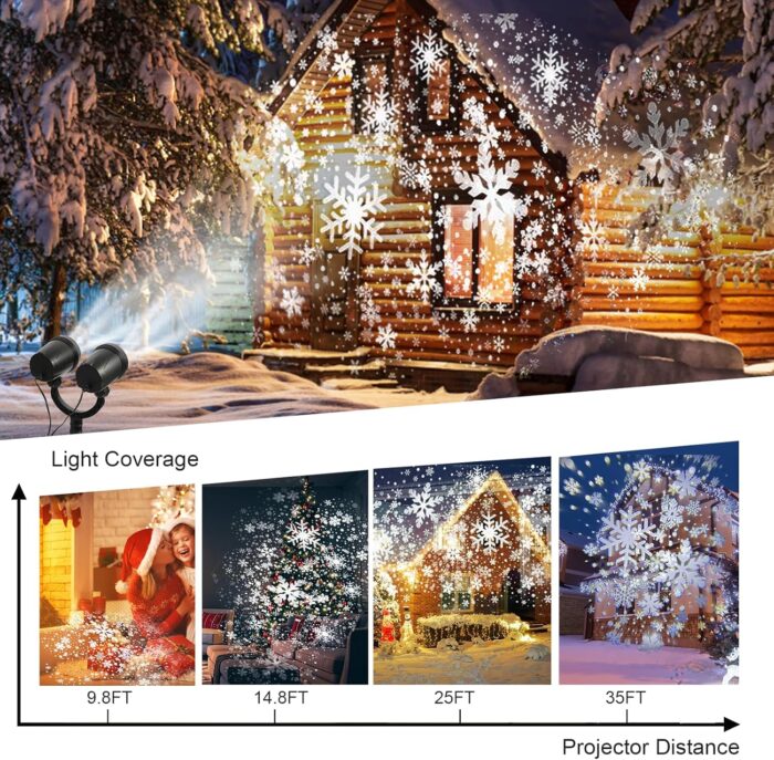 Christmas Snowflake Projector Light, FABILERI Upgraded Dual-Head Snowflake Light, Outdoor IP65 Waterproof Rotating Snowflake Light, for Indoor Outdoor ChristmasDecoration, Holiday, Yard Decor - Image 4