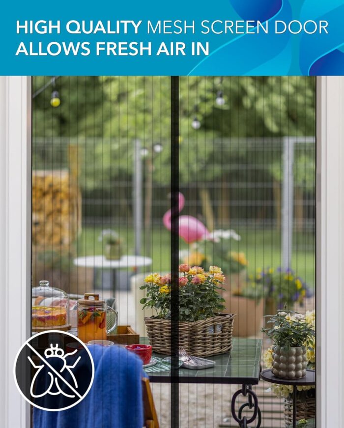 FLUX Magnetic Screen Door - Self-Sealing, Pet-Friendly, Keeps Bugs Out - Fits Doors Up To 38"x82", Door Screen Magnetic Closure, Hands-Free Patio Screen Door Mesh Partition - Image 9