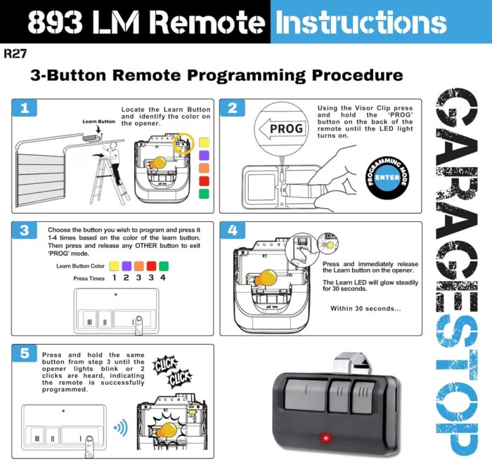Garage Stop 2X for 893LM 893Max Chamberlain Craftsman Liftmaster Garage Door Opener Remote, 1993 to Present Garage Clicker, Universal Garage Door Opener Remote - Image 3