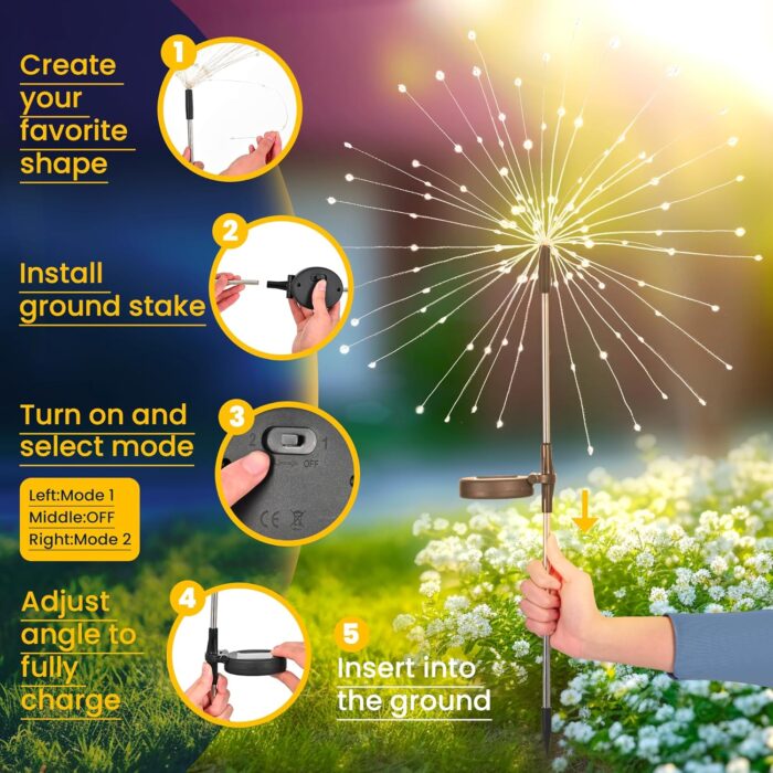GIGALUMI Garden Outdoor Decor Lights 120LED 2Pack, Solar Garden Lights for Yard Outside Fairy Garden Lights Decorative, Solar Lights for Yard Pathway Flowerbed Planter Balcony Patio Garden Decor - Image 3