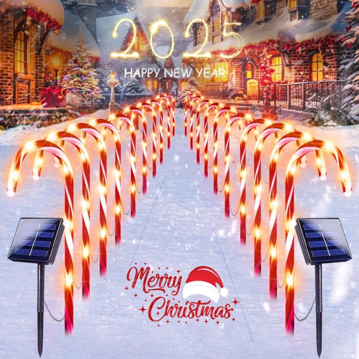 20 Pack Solar Christmas Candy Cane Lights, Christmas Decorations Outdoor Waterproof, Christmas Pathway Lights with 8 Lighting Modes & Memory Function for Party Garden Lawn Yard Patio Decor