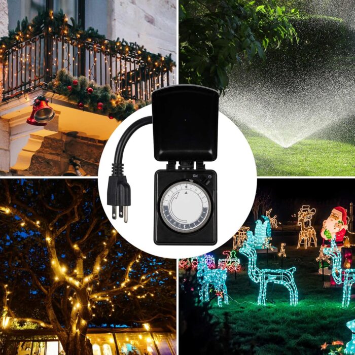 BN-LINK 24 Hour Heavy Duty Mechanical Timer, Outlet Timer with 15 Minutes Intervals, Outdoor Timer Outlet Waterproof, 2 Grounded Outlets for Christmas Lights,15A 1/2HP, ETL Listed - Image 8