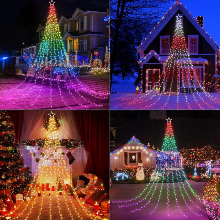 Flacchi Christmas Lights Outdoor with ‎Remote -16.7Ft 504 LED Waterfall Tree Decoration Lights RGB Star String Lights for Tree Yard Exterior Wall Housetop Window Holiday Decor - Image 2