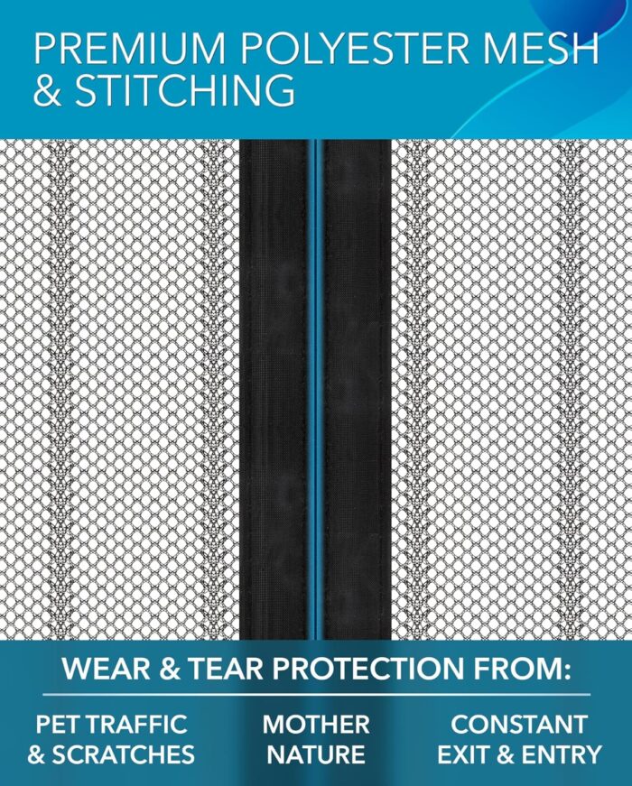 FLUX Magnetic Screen Door - Self-Sealing, Pet-Friendly, Keeps Bugs Out - Fits Doors Up To 38"x82", Door Screen Magnetic Closure, Hands-Free Patio Screen Door Mesh Partition - Image 5