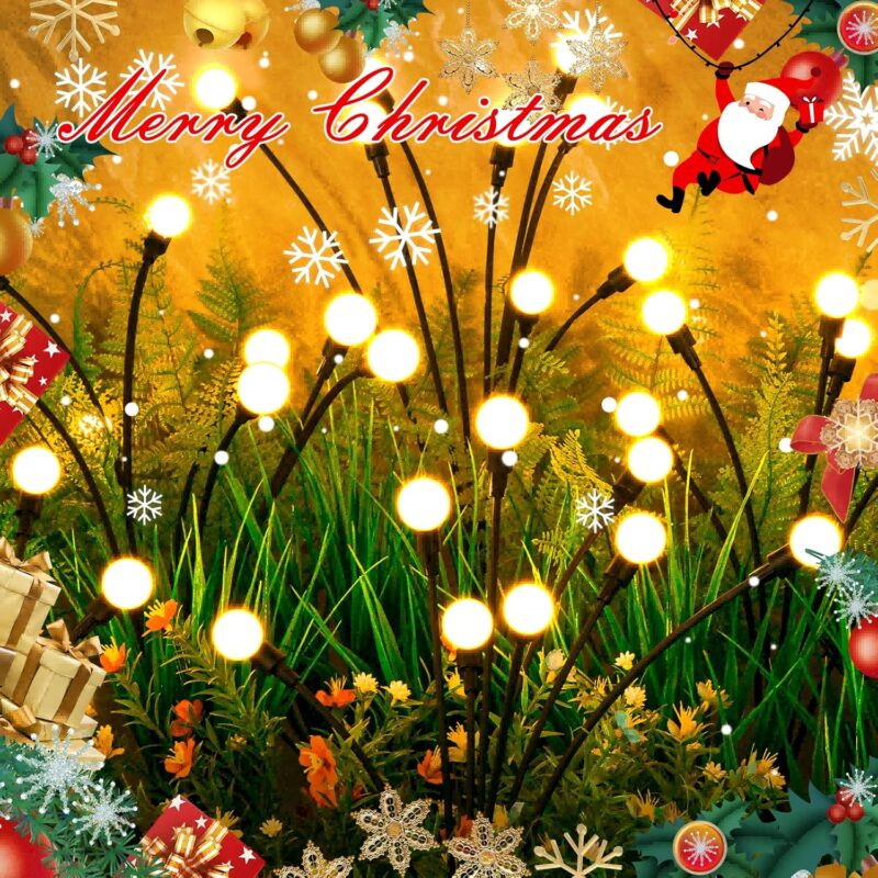 Solar Garden Lights, ASMAD 4 Pack 32 LED Solar Outdoor Lights, Outdoor Decorations Lights, Solar Swaying Lights, Firefly Lights for Patio Pathway Outdoor Decor, Big Bulb Solar Swaying Lights