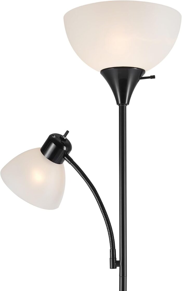 Globe Electric 67135 72" Torchiere Floor Lamp + Adjustable Reading Light, Matte Black, Frosted Plastic Shade, 3-Step Rotary Switch on Socket, Living Room Décor, Reading Light, Home Essentials - Image 7