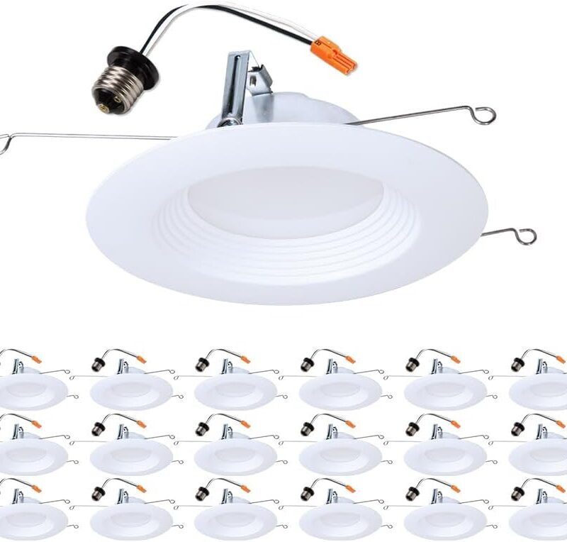 HALO LTE 5/6 Inch LED Recessed Lighting, 18 Pack, Dimmable Baffle Trim Retrofit Can Lights, 3000K Bright White, 9W=75W, 720 Lumens, Wet Rated, UL & FCC Certified, Energy Star
