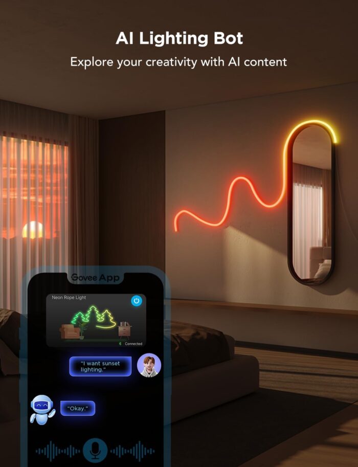 Govee RGBIC Neon Lights, LED Smart Neon Rope Light 2 Works with Matter, Alexa, Google Assistant, Custom DIY Neon Strip Lights for Living Room and Bedroom Decor, Softer Material, 16.4ft, White - Image 6