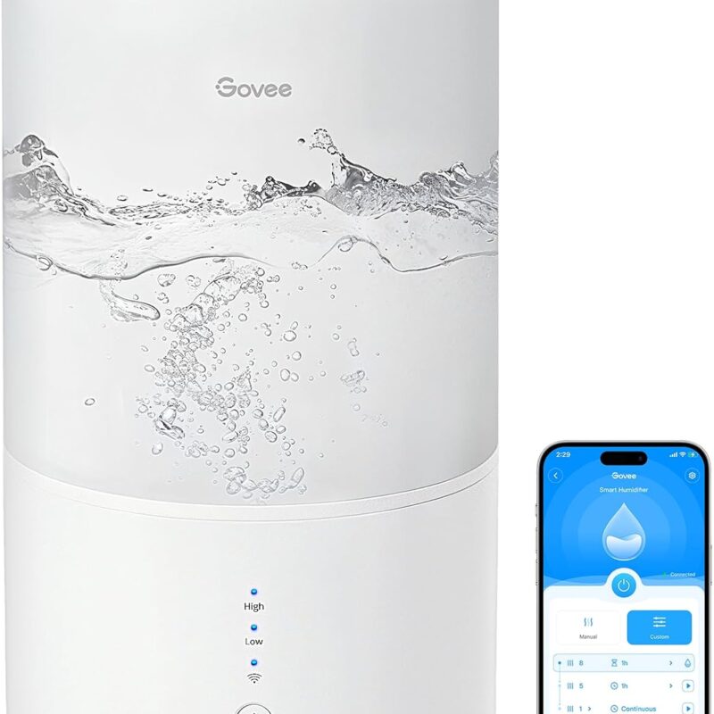 Govee Smart Humidifiers for Bedroom, Top Fill 3L Cool Mist Humidifier, 24 dB Super Quiet, Auto Mode, 30H Runtime, 360°Nozzle with Adjustable Mist Air Humidifier for Large Room, Baby Nursery and Plants