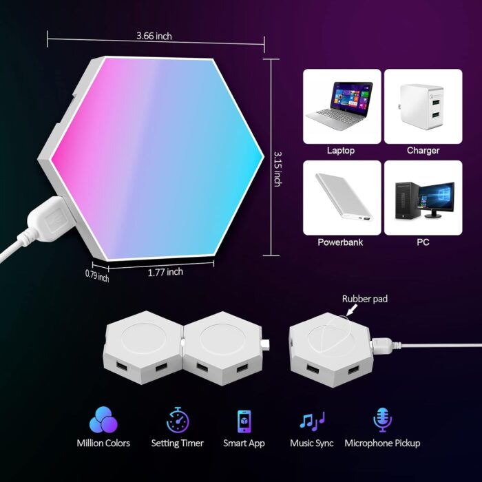 8 Pack Hexagon Light Panels -Cool Music Sync RGB Hexagon LED Lights Gaming Lights with APP & Remote Control Wall Lights Gift for Home Decor, Living Room, Bedroom,Gaming Room, Kids, Adults - Image 6