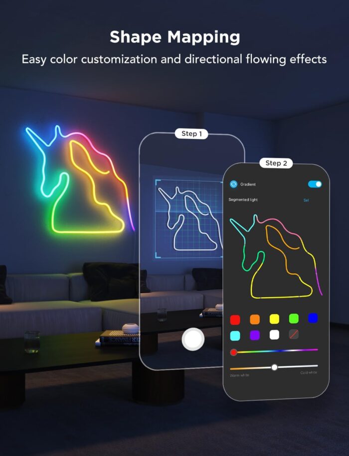 Govee RGBIC Neon Lights, LED Smart Neon Rope Light 2 Works with Matter, Alexa, Google Assistant, Custom DIY Neon Strip Lights for Living Room and Bedroom Decor, Softer Material, 16.4ft, White - Image 4