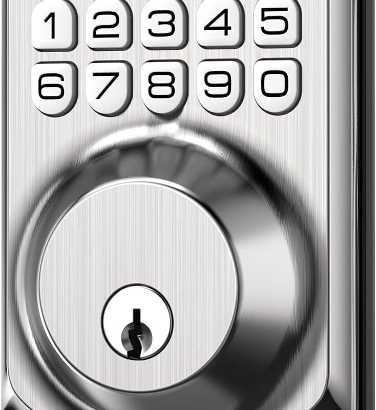 TEEHO TE001 Keyless Entry Door Lock with Keypad - Smart Deadbolt Lock for Front Door with 2 Keys - Auto Lock - Easy Installation - Satin Nickel