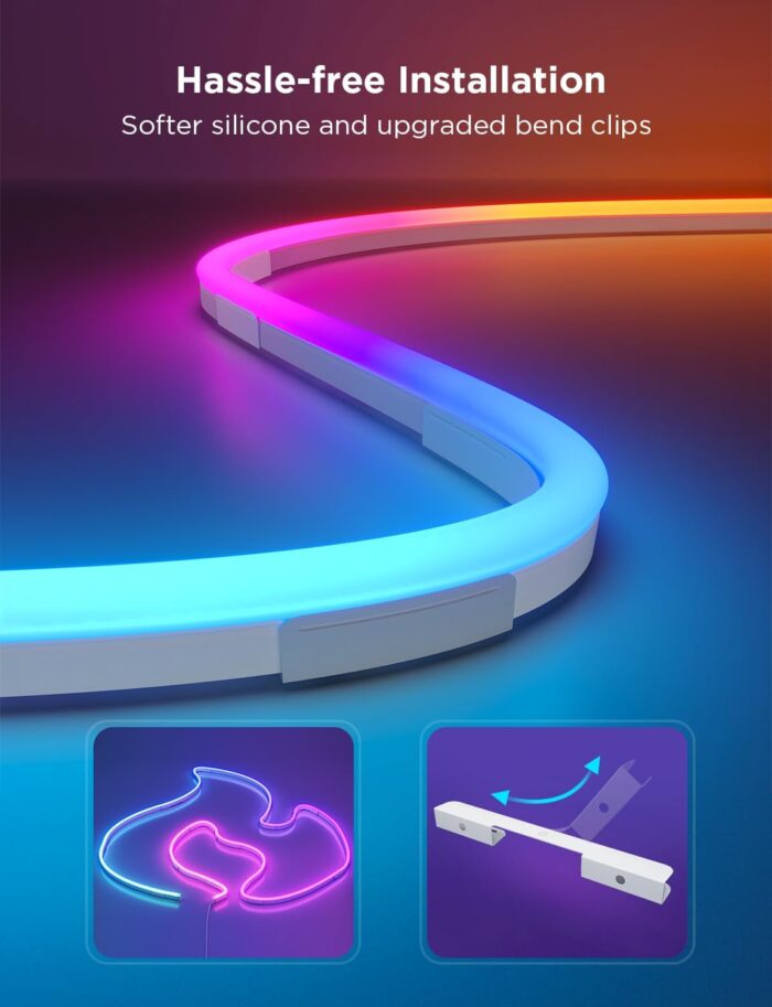 Govee RGBIC Neon Lights, LED Smart Neon Rope Light 2 Works with Matter, Alexa, Google Assistant, Custom DIY Neon Strip Lights for Living Room and Bedroom Decor, Softer Material, 16.4ft, White - Image 2