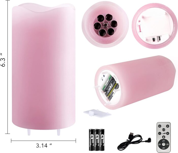 Valentines Day Flameless Candles Romantic Pink Heart Projector Lights Battery Operated Night Light with Remote and Timer, LED Candle Home Decorations - Image 4