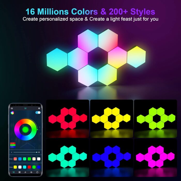 8 Pack Hexagon Light Panels -Cool Music Sync RGB Hexagon LED Lights Gaming Lights with APP & Remote Control Wall Lights Gift for Home Decor, Living Room, Bedroom,Gaming Room, Kids, Adults - Image 3