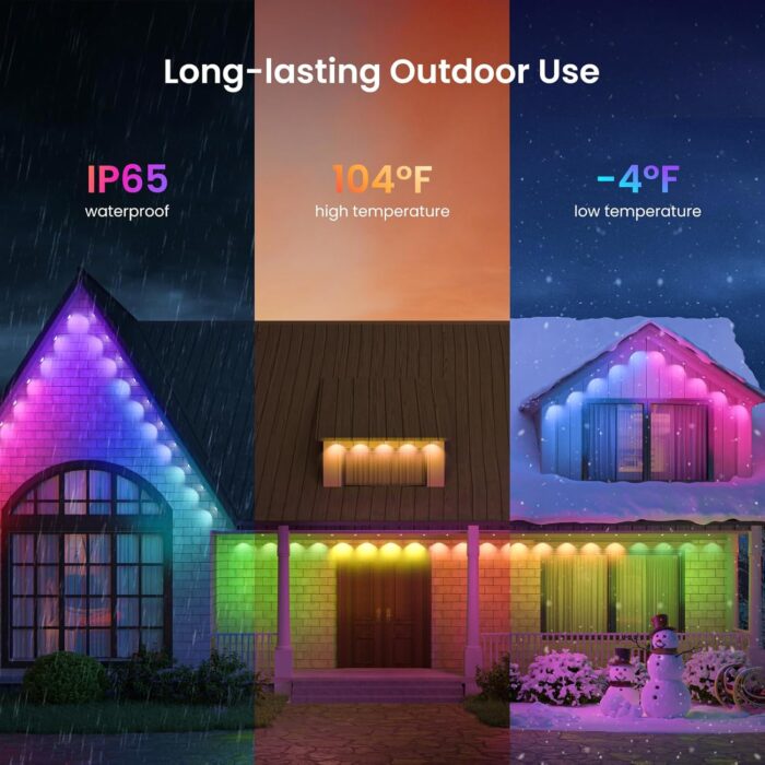 YEELIGHT Smart Outdoor Permanent String Light, 50 Ft, 20+ Lighting Effect, RGBIC LEDs, Music Sync, APP Control for DIY, IP67 Waterproof, lighting decoration for Eaves/Halloween/Christmas/Party/Holiday - Image 7