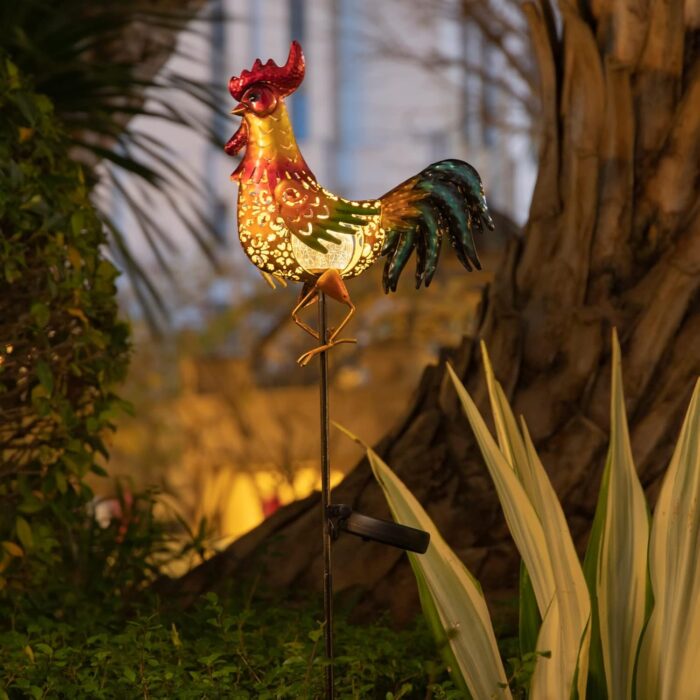 Tryme Chicken Decor Rooster Solar Lights Outdoor Decorative Garden Statue Gifts for Chicken Lovers Women Mother Metal Chicken Yard Art for Lawn - Image 9