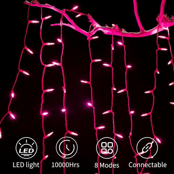 Pink Mini Christmas Lights - 39 Feet 100 LED Fairy String Lights with 8 Lighting Modes Waterproof Connectable for Indoor Outdoor Xmas Tree Garland Wreath Holiday Valentine's Day Decoration - Image 5