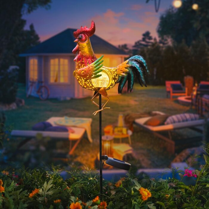 Tryme Chicken Decor Rooster Solar Lights Outdoor Decorative Garden Statue Gifts for Chicken Lovers Women Mother Metal Chicken Yard Art for Lawn - Image 4