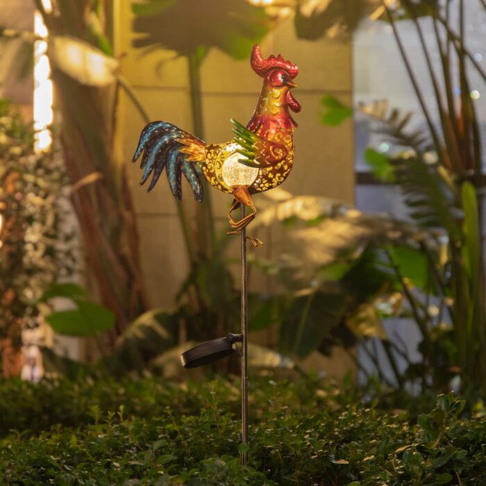 Tryme Chicken Decor Rooster Solar Lights Outdoor Decorative Garden Statue Gifts for Chicken Lovers Women Mother Metal Chicken Yard Art for Lawn - Image 5