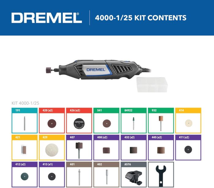 Dremel 4000-1/25 Variable Speed Rotary Tool Kit- Engraver, Polisher, and Sander- Perfect for Cutting, Detail Sanding, Engraving, Wood Carving, and Polising- 1 Attachment & 25 Accessories - Image 2