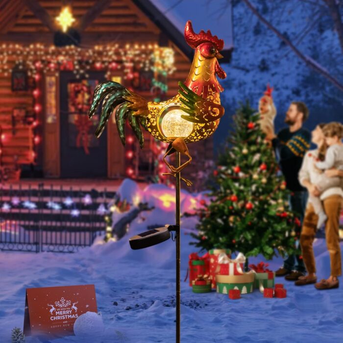 Tryme Chicken Decor Rooster Solar Lights Outdoor Decorative Garden Statue Gifts for Chicken Lovers Women Mother Metal Chicken Yard Art for Lawn - Image 2