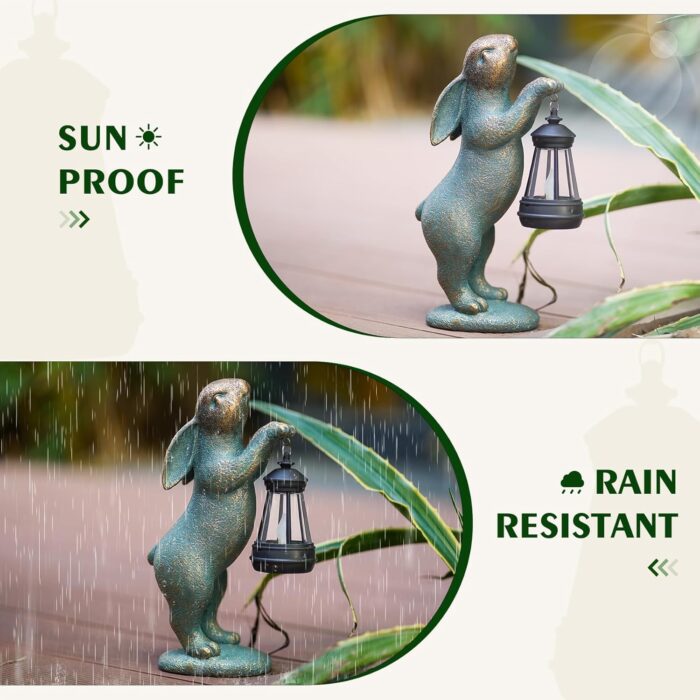 MININOVA Garden Statues Rabbit with Solar Lantern Outdoor Bunny Figurines Decorations for Patio Yard Lawn Ornaments Gifts for Birthday Easter Housewarming - Image 4