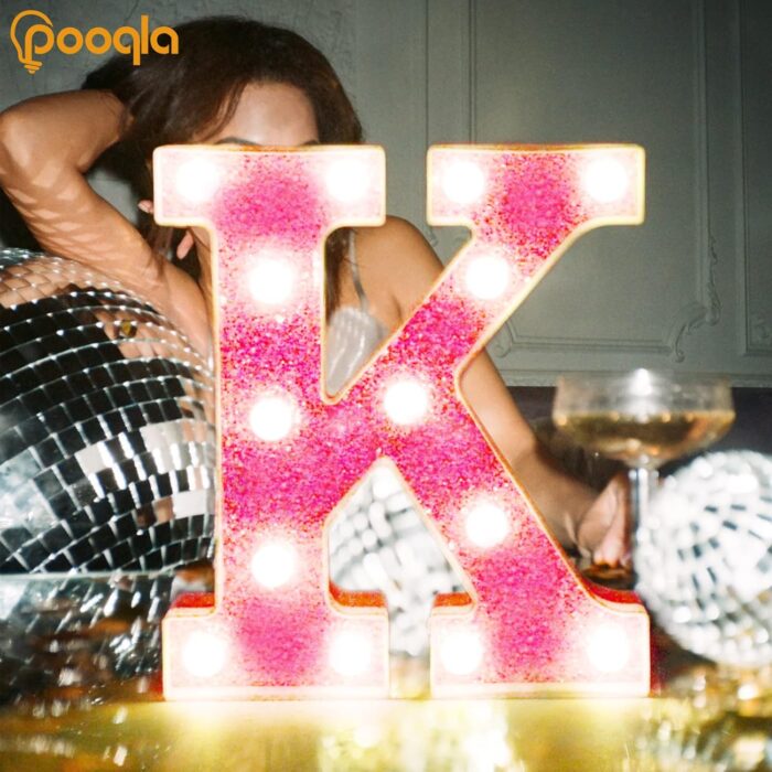 Pooqla LED Marquee Letter Lights, Light Up Pink Glitter Alphabet Letter E Sign Battery Powered for Night Light Birthday Party Wedding Girls Gifts Home Bar Christmas Decoration - Image 7