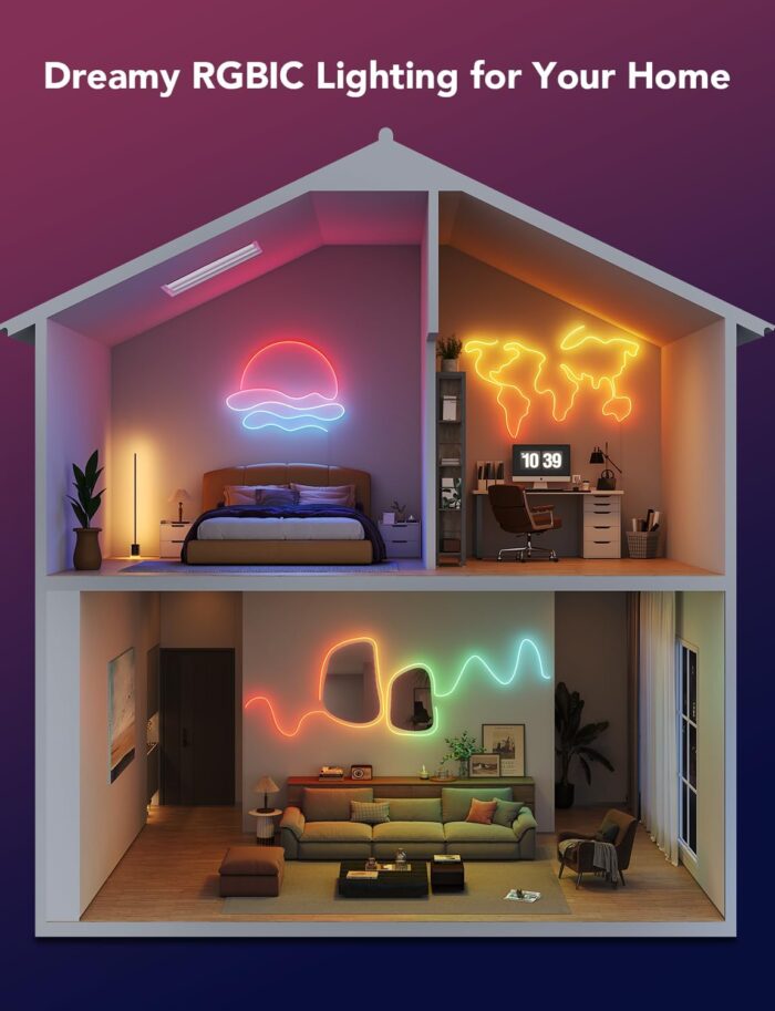 Govee RGBIC Neon Lights, LED Smart Neon Rope Light 2 Works with Matter, Alexa, Google Assistant, Custom DIY Neon Strip Lights for Living Room and Bedroom Decor, Softer Material, 16.4ft, White - Image 3
