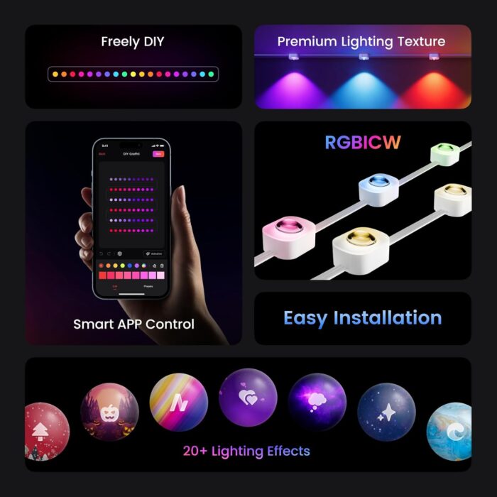 YEELIGHT Smart Outdoor Permanent String Light, 50 Ft, 20+ Lighting Effect, RGBIC LEDs, Music Sync, APP Control for DIY, IP67 Waterproof, lighting decoration for Eaves/Halloween/Christmas/Party/Holiday - Image 2