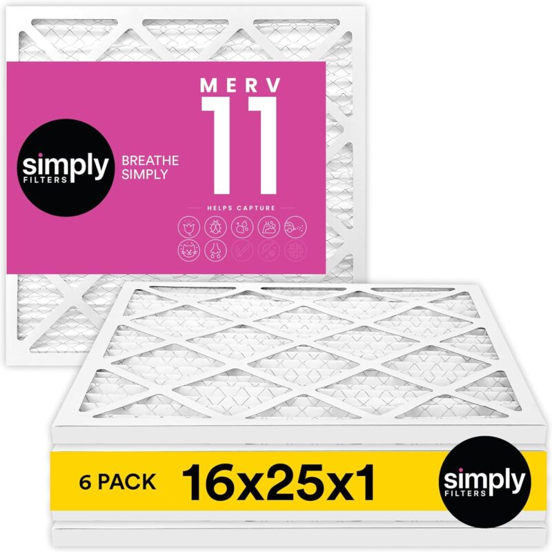 Simply 16x25x1 Air Filter, Merv 11, MPR 1000, 6 Pack, Furnace Air Filter for HVAC (Actual Size: 15.75"x24.75"x0.75") DUST, Pet, & Allergy Control