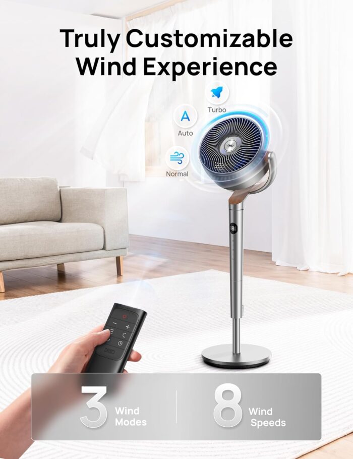 Dreo Standing Fan, 120°+120°Omni-directional Oscillating Fan For Bedroom, 80 ft Circulator With Remote, DC Motor Quiet Pedestal Fans, Adjustable Height, 8 Speeds, 3 Modes, 8H Timer, Home, PolyFan 502 - Image 6