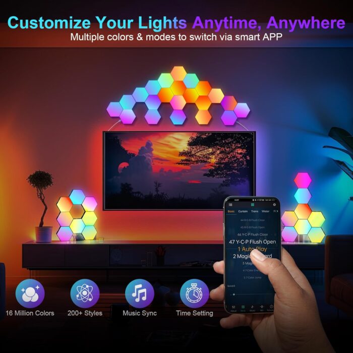 8 Pack Hexagon Light Panels -Cool Music Sync RGB Hexagon LED Lights Gaming Lights with APP & Remote Control Wall Lights Gift for Home Decor, Living Room, Bedroom,Gaming Room, Kids, Adults - Image 2
