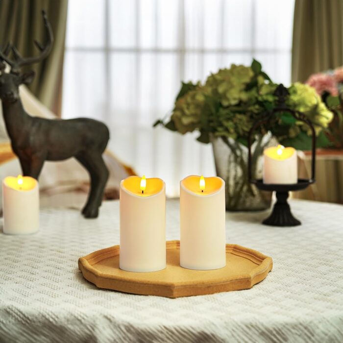 Homemory 6"x3" Outdoor Waterproof Flameless Candles, LED Candles, Battery Operated Candles with Remote and Timers, Electric Fake Plastic Pillar Candles, Ivory White, Set of 2 - Image 2