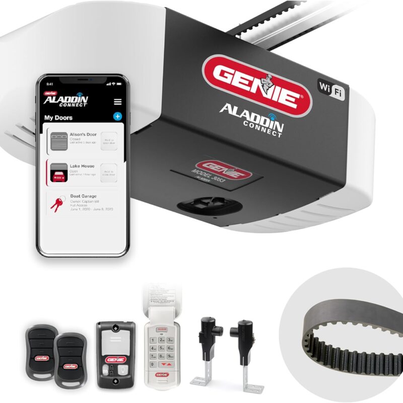 Genie QuietLift Connect – WiFi Smart Garage Door Opener with Added Wireless Keypad, ¾ HPC Smart Belt Drive – Compatible with Alexa and Google Assistant, Model 3053-TKV