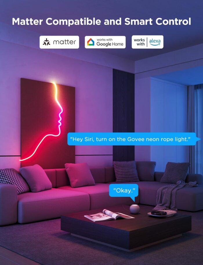 Govee RGBIC Neon Lights, LED Smart Neon Rope Light 2 Works with Matter, Alexa, Google Assistant, Custom DIY Neon Strip Lights for Living Room and Bedroom Decor, Softer Material, 16.4ft, White - Image 5