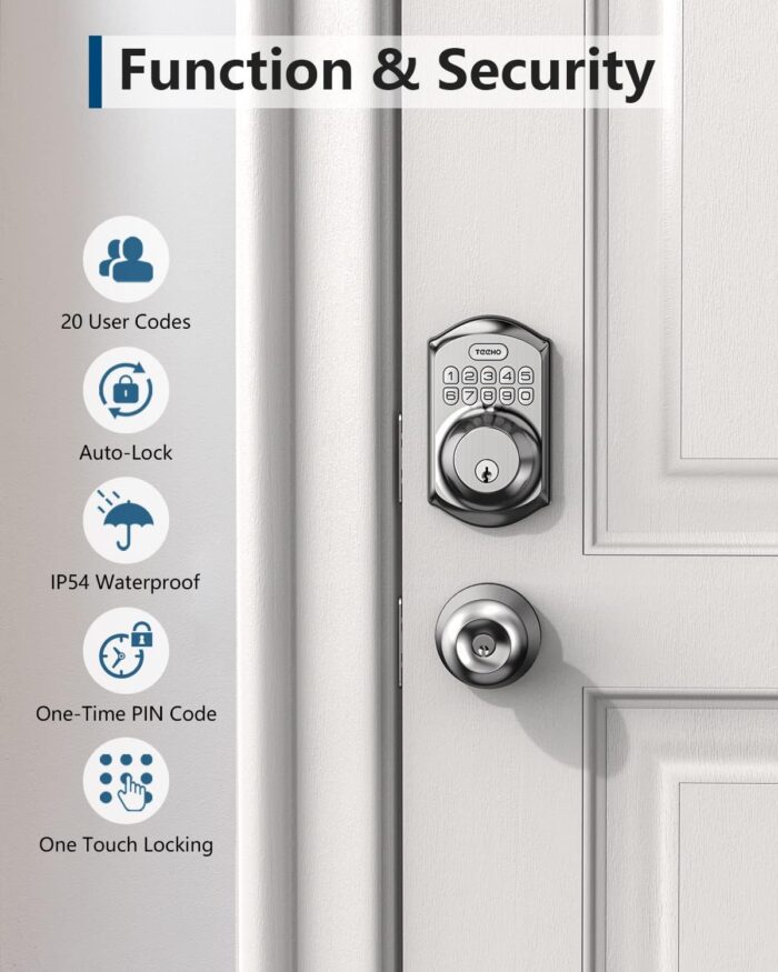 TEEHO TE001 Keyless Entry Door Lock with Keypad - Smart Deadbolt Lock for Front Door with 2 Keys - Auto Lock - Easy Installation - Satin Nickel - Image 6